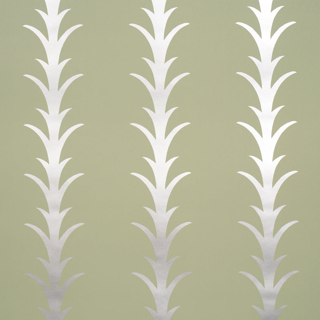 Acanthus Stripe - Metallic On Sage by Schumacher Wallcovering