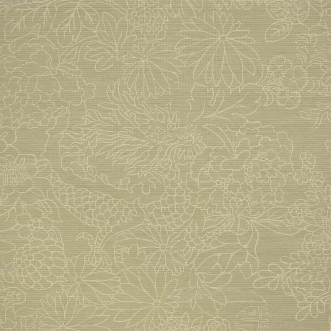 Chiang Mai Dragon Silhouette Raffia - Sage by Schumacher Wallcovering