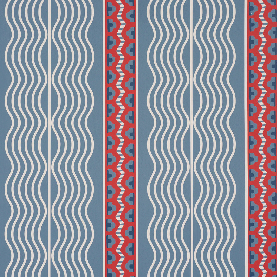 Crème Anglaise - French Red & Blue by Schumacher Wallcovering