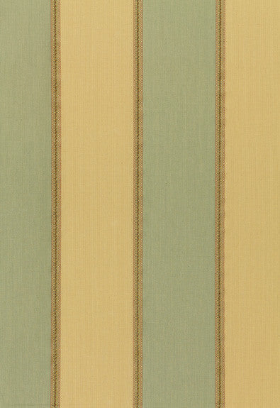 Fitzroy Stripe Aqua/Sand 54043 by Schumacher Designer Fabric AVINGTON PARK COTTON 85% VISCOSE 15% ITALY WYZENBEEK 6,000 </p><p>Repeat: Horizontal: 13 7/8" (35CM) and Vertical: 55.5 - Swanky Fabrics -