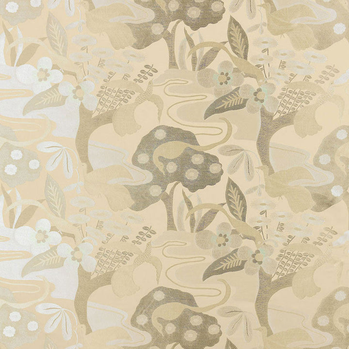 Katsura Lampas Platinum 54072 by Schumacher Designer Fabric MODERN GLAMOUR See Sample FRANCE MEDIUM DUTY </p><p>Repeat: Horizontal: 27 1/2" (70CM) and Vertical: 24 1/2" (62CM) 55" WIDE (140CM) - Swanky Fabrics -