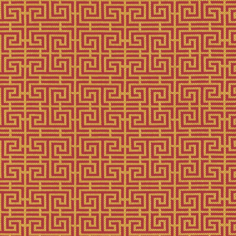 Chinois Fret Cinnabar / Gold 54952 by Schumacher Fabric Schumacher Fabric Chinois Fret Cinnabar / Gold 54952Fabric COTTON 95% FRANCE </p><p>Repeat: H: HORZ. 4 1/2" (11CM) , V: VERT. 2 3/8" (6CM) 56 - Fabric Carolina -