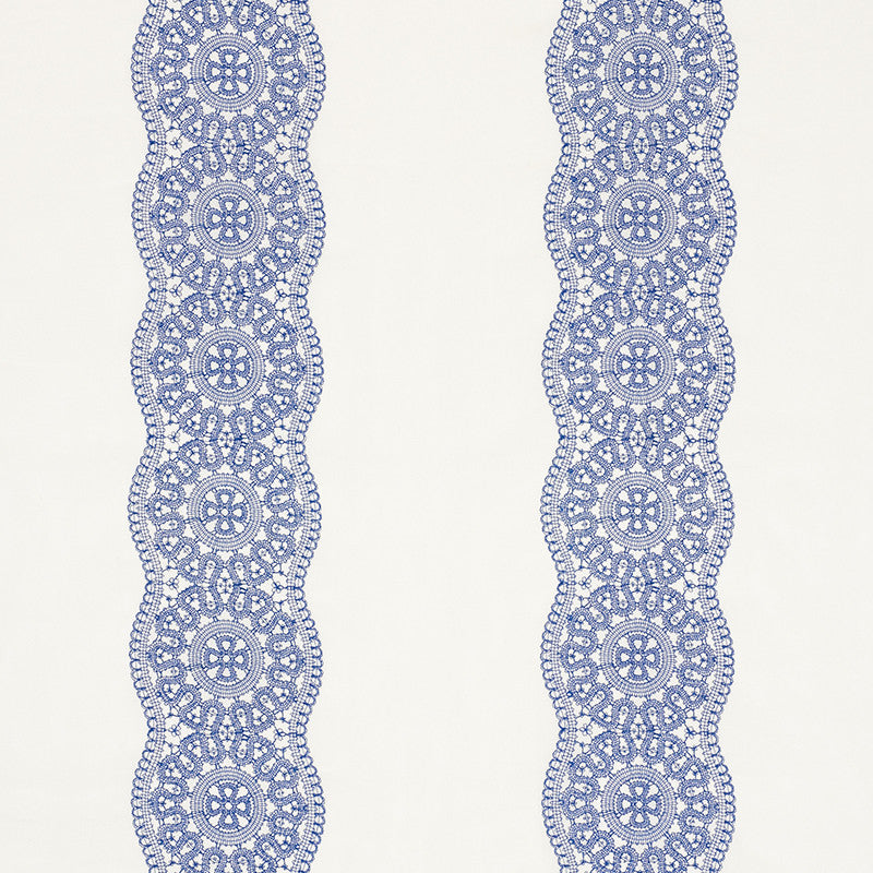 Alencon Blue 55422 by Schumacher Fabric - 95% Linen, 5% Cotton - Horizontal: 18 and Vertical: 6.375 54 - Fabric Carolina -