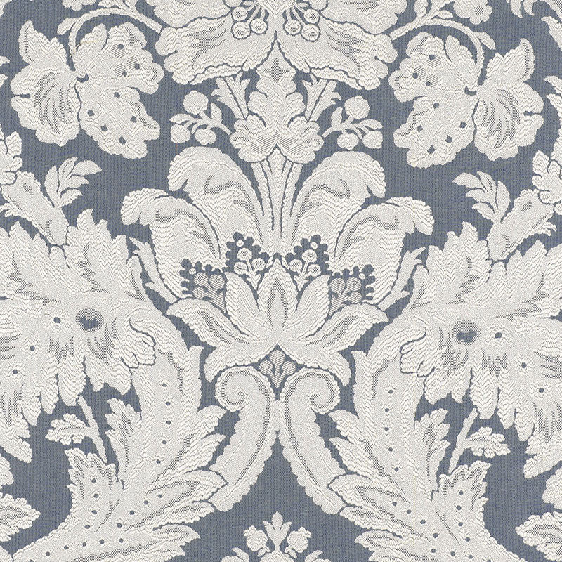 Rufina Damask Delft 55573 by Schumacher Fabric VILLA See Sample ITALY LIGHT DUTY </p><p>Repeat: Horizontal: 27 1/2" (70CM) and Vertical: 26 1/2" (68CM) 55" WIDE (140CM) - Fabric Carolina -