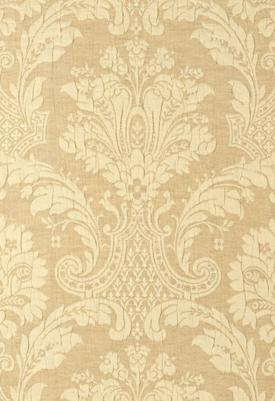 Genoa Damask Antelope 55613 by Schumacher Fabric Palazzo 81% Cotton, 19% Linen Martindale 9,000 Horizontal: 25.5 and Vertical: 25.5 51 - Fabric Carolina -