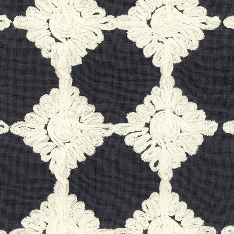 Rosette Embroidery Charcoal 55870 by Schumacher Fabric MODERN WOVENS See Sample ITALY LIGHT DUTY </p><p>Repeat: Horizontal: 3" (8CM) and Vertical: 3" (8CM) 53 1/2" WIDE (136CM) - Fabric Carolina -