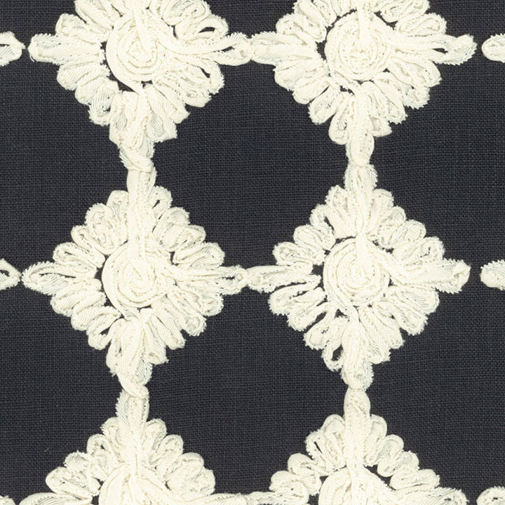 Rosette Embroidery Charcoal 55870 by Schumacher Fabric MODERN WOVENS See Sample ITALY LIGHT DUTY </p><p>Repeat: Horizontal: 3" (8CM) and Vertical: 3" (8CM) 53 1/2" WIDE (136CM) - Fabric Carolina -