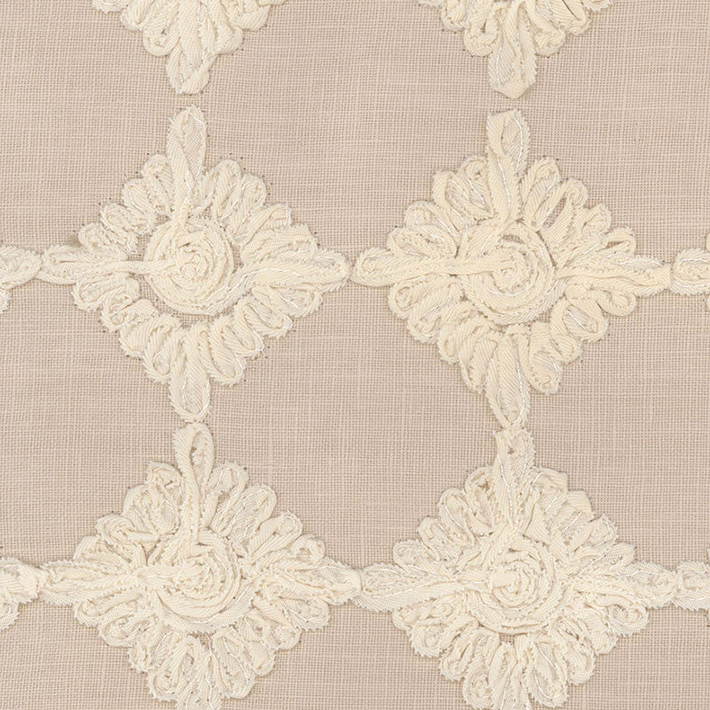 Rosette Embroidery Alabaster 55872 by Schumacher Fabric MODERN WOVENS See Sample ITALY LIGHT DUTY </p><p>Repeat: Horizontal: 3" (8CM) and Vertical: 3" (8CM) 53 1/2" WIDE (136CM) - Fabric Carolina -
