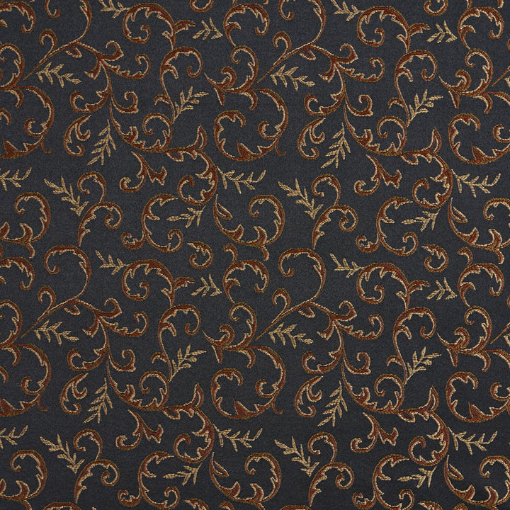 5644 Onyx/Vine by Charlotte Fabric Dazzling Damasks II 100% Woven Polyester Asia Exceeds 48,000 Wyzenbeek Rubs (Heavy Duty) Horizontal: 7.5" x Vertical: 7.25" 54 Inches - Fabric Carolina -