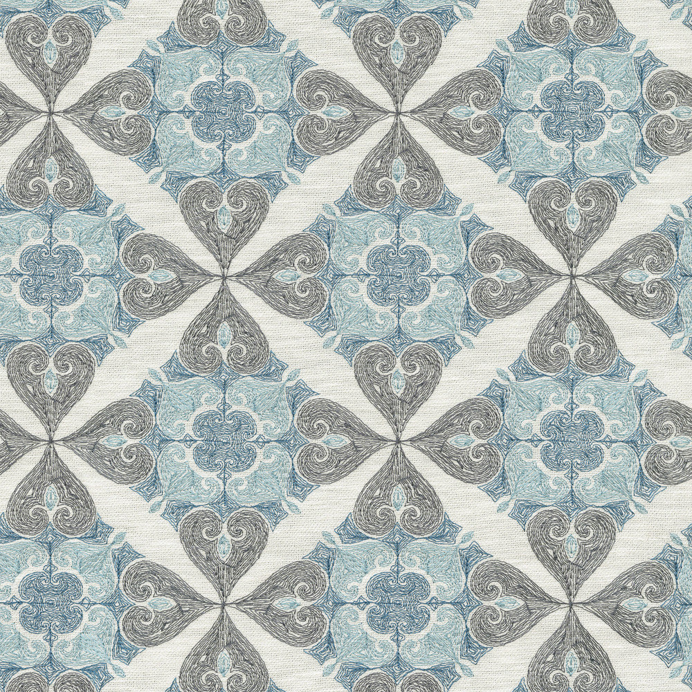 Oasis Emb. Porcelain 570032 by VILLA D'ASCOLI Designer Fabric - Base 72% polyester, 28% cotton / Emb. 100% polyester India 51000 Horizontal: 6.75 and Vertical: 6.27 56  - Swanky Fabrics -