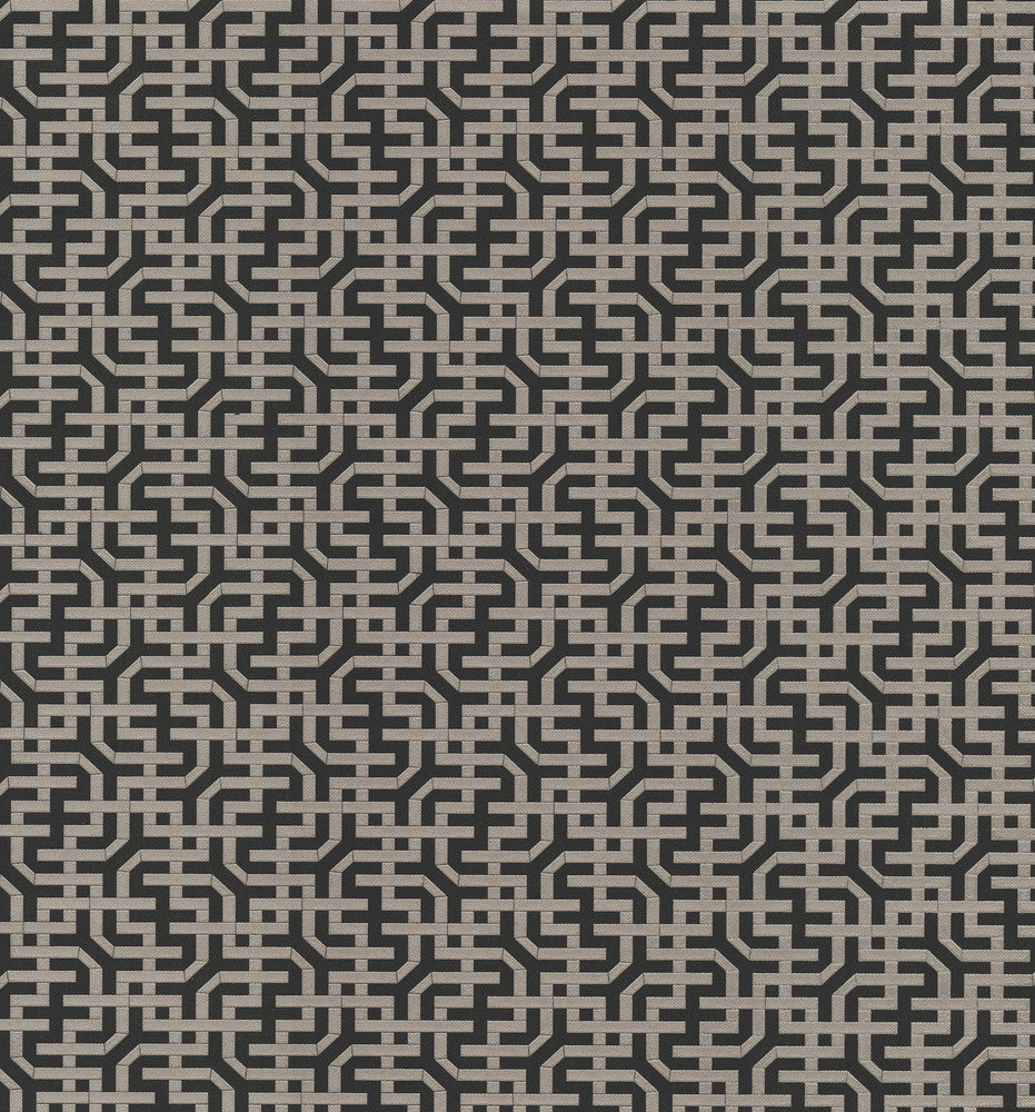 Dynastic Lattice Black Wallpaper by York Wallcoverings Designer Traveler Covers about 56.4 square feet 20.5-in by 33-ft long roll Unpasted 12.8 - Swanky Fabrics -