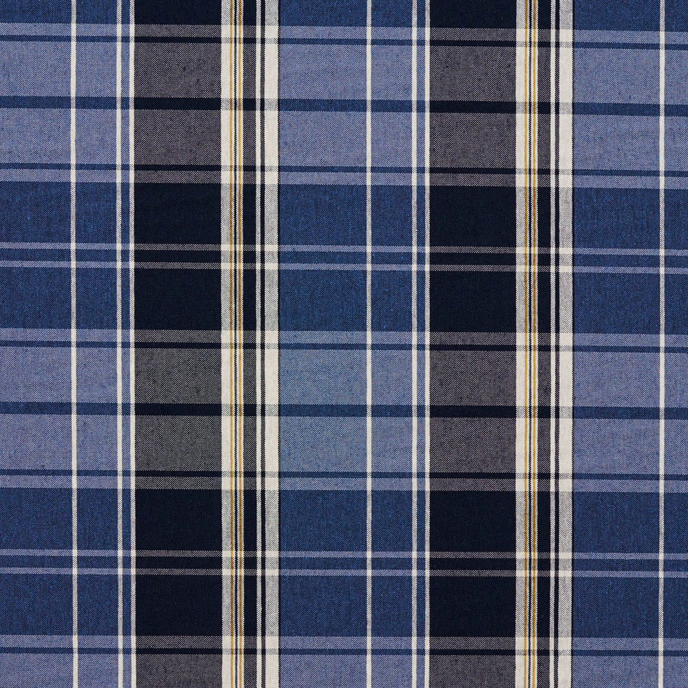 5809 Cobalt Plaid by Charlotte Fabric Classic Patterns 52% Polyester, 48% Cotton Made In USA Exceeds 200,000 Wyzenbeek Rubs (Heavy Duty) Horizontal: 6.5" X Vertical: 7" 54 Inches - Fabric Carolina -