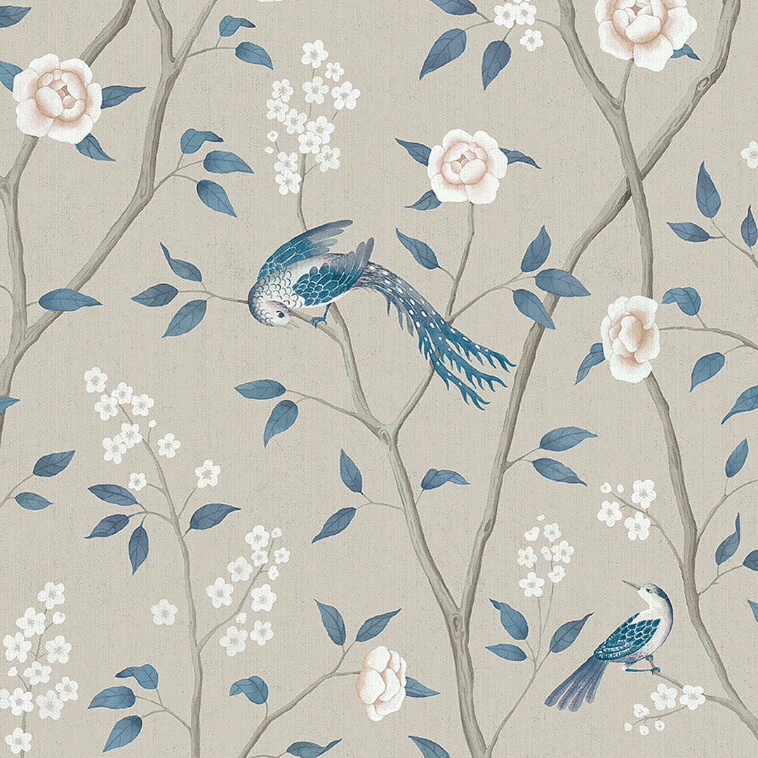 Paradise Birds - Turquoise Shimmer by Schumacher Wallcovering
