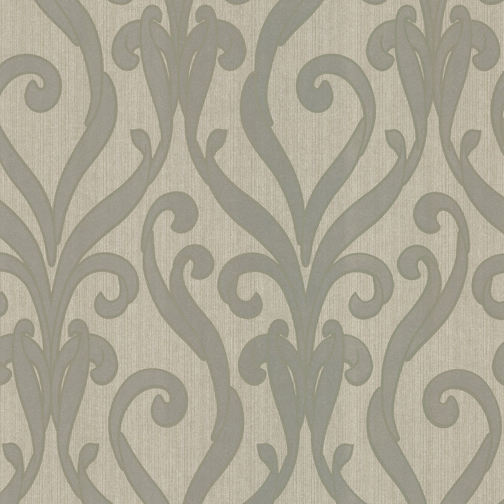 Medusa Olive Swirl Modern Damask Wallpaper by Kenneth James Serene Covers about 56.4 square feet 20.5-in by 33-ft long roll Unpasted 25 - Fabric Carolina -