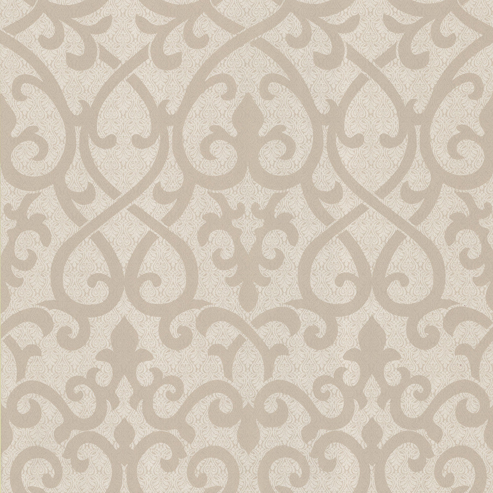 Giselle Light Brown Ironwork Damask Wallpaper by Kenneth James Serene Covers about 56.4 square feet 20.5-in by 33-ft long roll Unpasted 21 - Fabric Carolina -