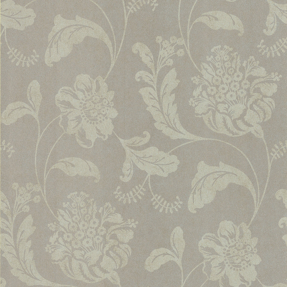 Aaliyah Grey Affabre Jacobean Wallpaper by Kenneth James Serene Covers about 56.4 square feet 20.5-in by 33-ft long roll Unpasted 21 - Fabric Carolina -