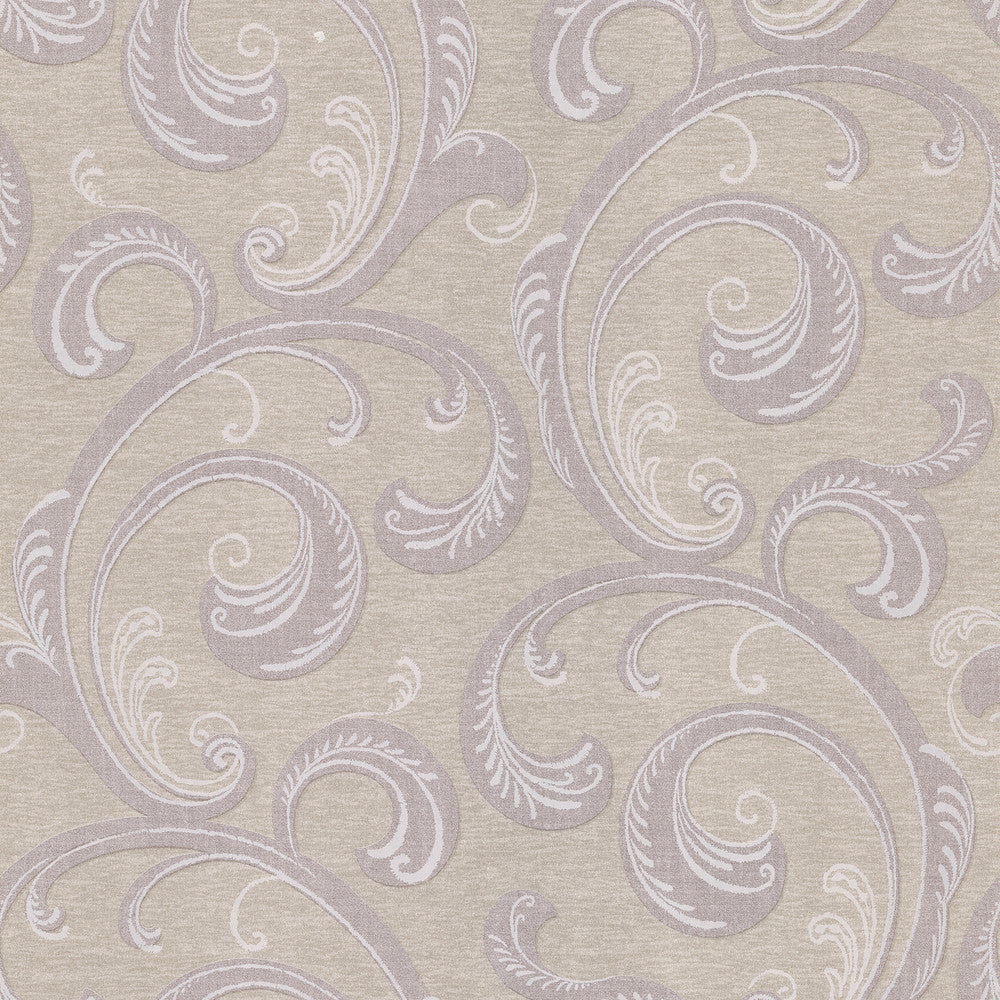 Nijah Mauve Scroll Wallpaper by Kenneth James Serene Covers about 56.4 square feet 20.5-in by 33-ft long roll Unpasted 21 - Fabric Carolina -