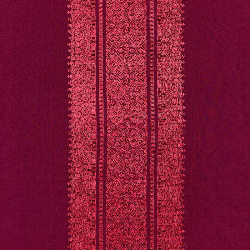 Saree Stripe Mulberry 62663 by Schumacher Designer Fabric COUTURE COLLECTION See Sample INDIA . </p><p>Repeat: Horizontal: 26 1/2" (67CM) and Vertical: 2" (5CM) 59 1/2" WIDE (151CM) - Swanky Fabrics -