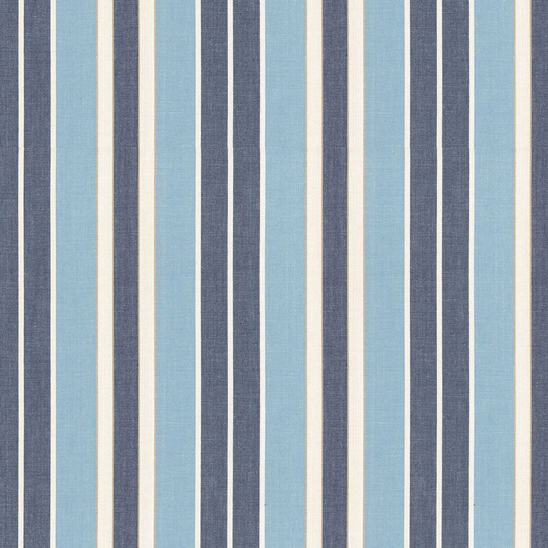 Beacon Cotton Stripe Chambray/Indigo/Ivory 62993 by Schumacher Designer Fabric COUNTRY HOUSE COTTONS COTTON 100% INDIA MARTINDALE 8,000 </p><p>Repeat: Horizontal: 6 3/4" (17CM) and Vertical: 54 - Swanky Fabrics -