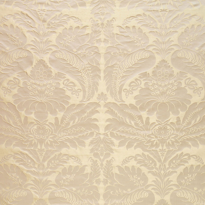 Bennet Silk Damask Platinum 63734 by Schumacher Fabric Schumacher Fabric Bennet Silk Damask Platinum 63734Fabric DUPIONI SILK 65% INDIA </p><p>Repeat: H: HORZ. 27" (69CM) , V: VERT. 31 1/4" (79CM) 54 - Fabric Carolina -