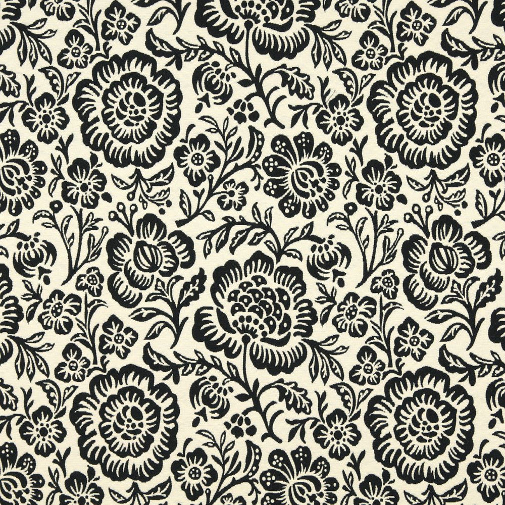 6400 Onyx Floral by Charlotte Fabric Garden Collection 37% Cotton, 36% Rayon, 27% Polyester Asia Exceeds 70,000 Wyzenbeek Rubs (Heavy Duty) Horizontal: 14" x Vertical: 15" 54 Inches - Fabric Carolina -