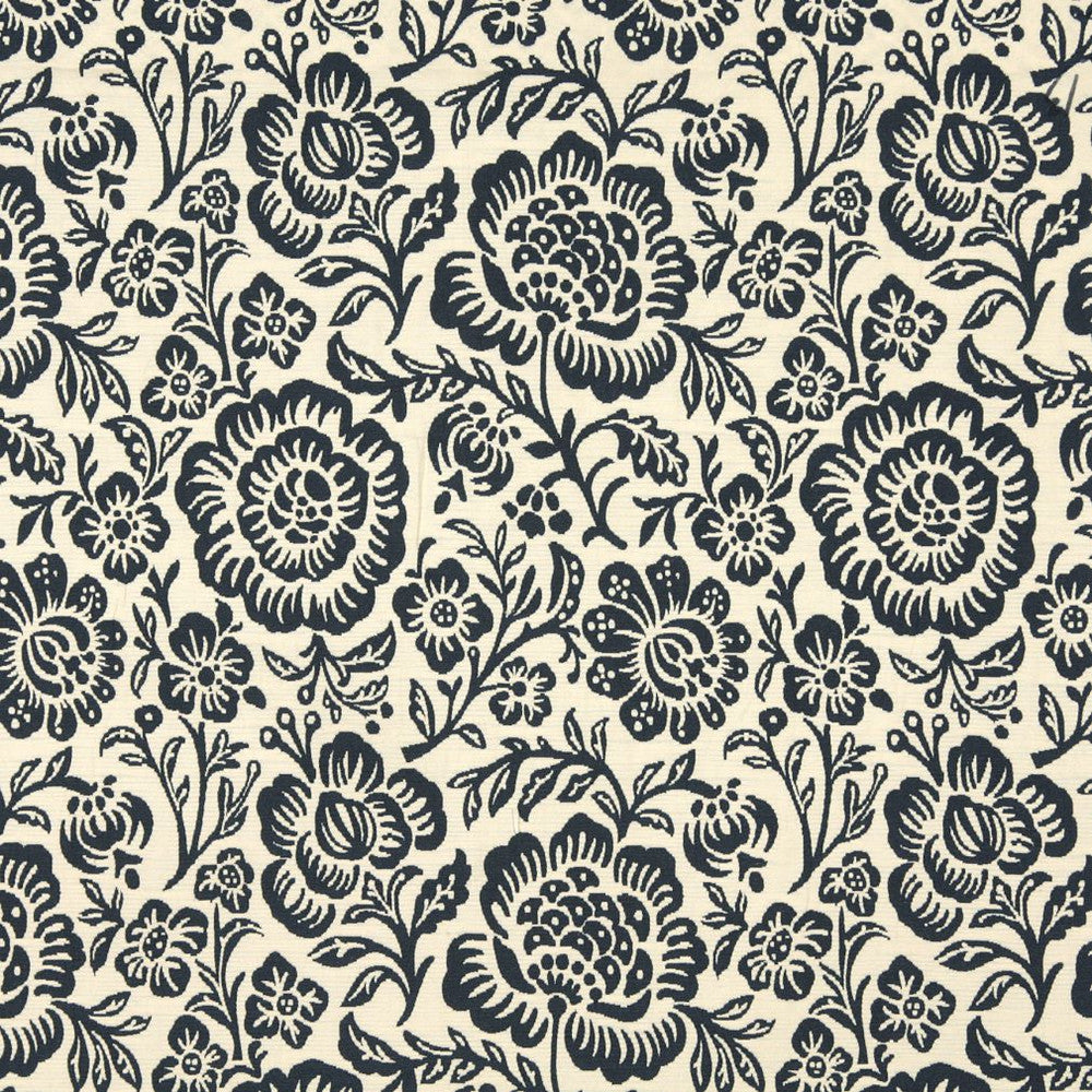 6407 Navy Floral by Charlotte Fabric Garden Collection 37% Cotton, 36% Rayon, 27% Polyester Asia Exceeds 70,000 Wyzenbeek Rubs (Heavy Duty) Horizontal: 14" x Vertical: 15" 54 Inches - Fabric Carolina -