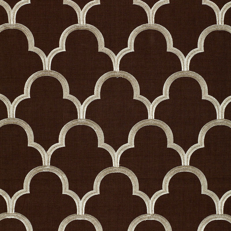 Scallop Embroidery Espresso 64322 by Schumacher Designer Fabric GLAMOUR COTTON 75% VISCOSE 25% INDIA MARTINDALE 5,600 </p><p>Repeat: Horizontal: 5 1/2" (14CM) and Vertical: 7 1/2" (19CM) 49.875 - Swanky Fabrics -