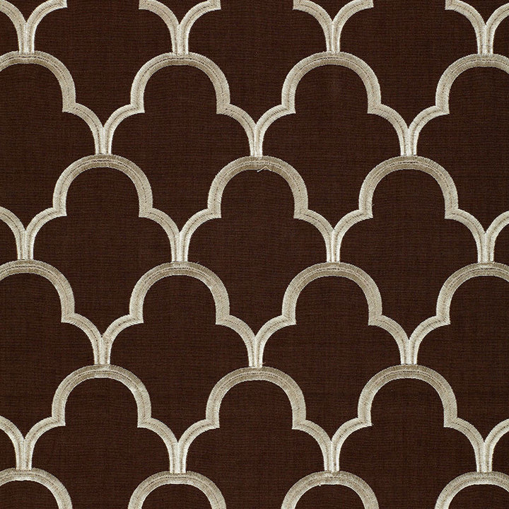 Scallop Embroidery Espresso 64322 by Schumacher Designer Fabric GLAMOUR See Sample INDIA LIGHT DUTY </p><p>Repeat: Horizontal: 5 1/2" (14CM) and Vertical: 7 1/2" (19CM) 49 7/8" WIDE (126CM) - Swanky Fabrics -