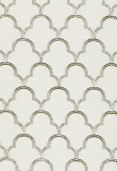 Scallop Embroidery Platinum 64323 by Schumacher Fabric COLLECTION-NAME-TBA-64320 75% Cotton, 25% Viscose Martindale 5,600 Horizontal: 5.5 and Vertical: 7.5 49.875 - Fabric Carolina -