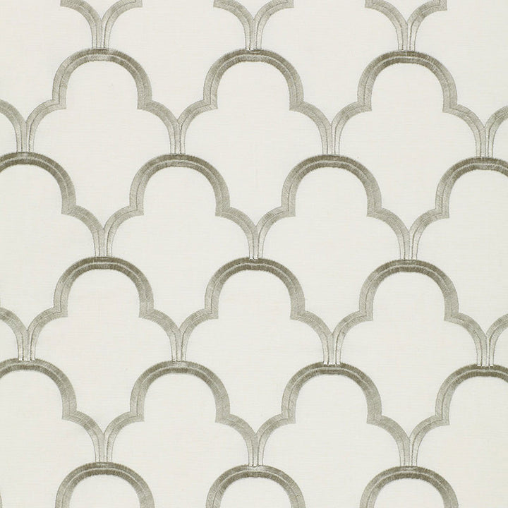 Scallop Embroidery Platinum 64323 by Schumacher Fabric AU NATUREL COTTON 75% VISCOSE 25% INDIA MARTINDALE 5,600 </p><p>Repeat: Horizontal: 5 1/2" (14CM) and Vertical: 7 1/2" (19CM) 49.875 - Fabric Carolina -
