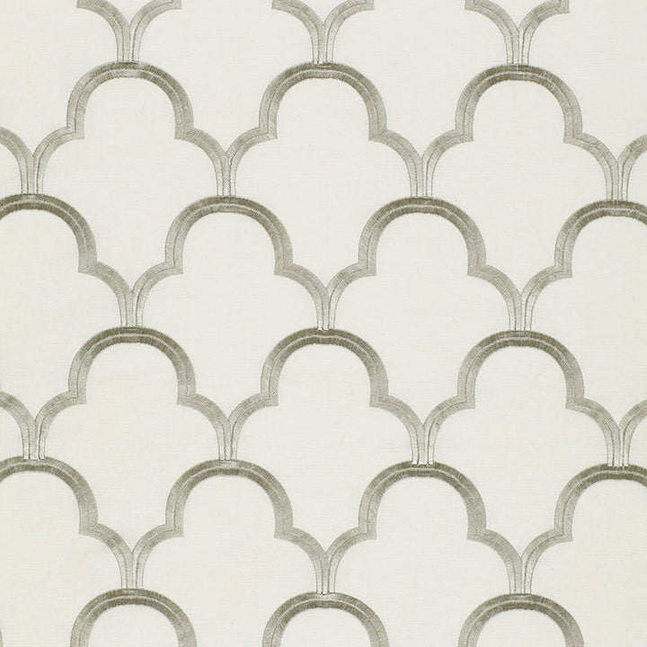 Scallop Embroidery Platinum 64323 by Schumacher Designer Fabric AU NATUREL COTTON 75% VISCOSE 25% INDIA MARTINDALE 5,600 </p><p>Repeat: Horizontal: 5 1/2" (14CM) and Vertical: 7 1/2" (19CM) 49.875 - Swanky Fabrics -