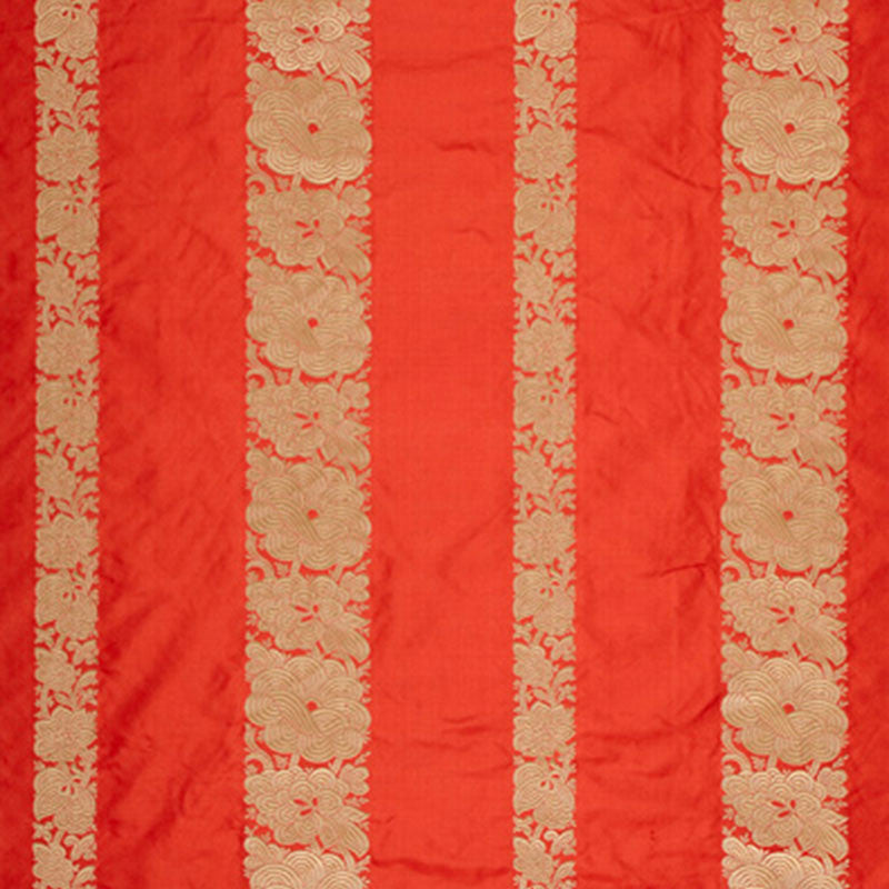 Mandarin Silk Stripe Coral 64431 by Schumacher Designer Fabric CHROMA SP14 See Sample INDIA LIGHT DUTY </p><p>Repeat: Horizontal: 13 3/8" (34CM) and Vertical: 5 3/8" (14CM) 54" WIDE (137CM) - Swanky Fabrics -