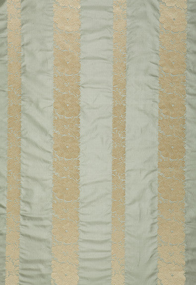 Mandarin Silk Stripe Ocean Mist 64432 by Schumacher Fabric COLLECTION-NAME-TBA-64430 100% Silk Martindale 3,000 Horizontal: 13.375 and Vertical: 5.375 54 - Fabric Carolina -