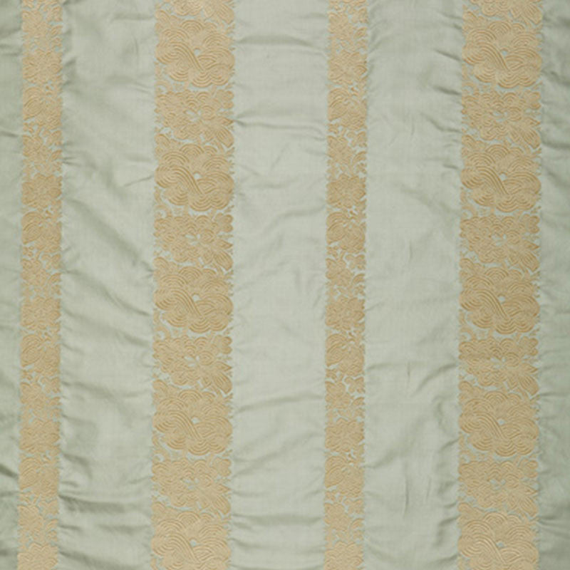 Mandarin Silk Stripe Ocean Mist 64432 by Schumacher Designer Fabric PERENNIAL FAVORITES SILK 100% INDIA MARTINDALE 3,000 </p><p>Repeat: Horizontal: 13 3/8" (34CM) and Vertical: 5 3/8" (14CM) 54 - Swanky Fabrics -