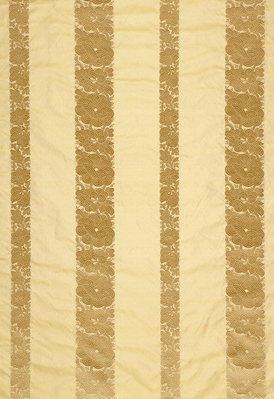 Mandarin Silk Stripe Gold Dust 64434 by Schumacher Designer Fabric COLLECTION-NAME-TBA-64430 100% Silk Martindale 3,000 Horizontal: 13.375 and Vertical: 5.375 54 - Swanky Fabrics -