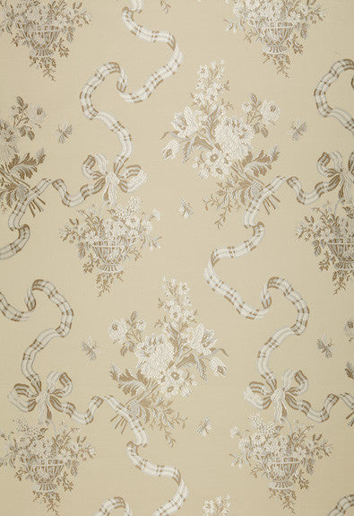 Francoise Lampas Pearl 64450 by Schumacher Fabric - 56% Cotton, 44% Silk Wyzenbeek 6,000 Horizontal: 27 and Vertical: 50 54 - Fabric Carolina -