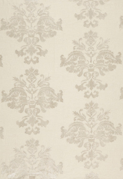 Margaux Linen Embroidery Winter White 64470 by Schumacher Fabric - 53% Linen, 47% Viscose Martindale 6,000 Horizontal: 12.5 and Vertical: 15.125 52 - Fabric Carolina -