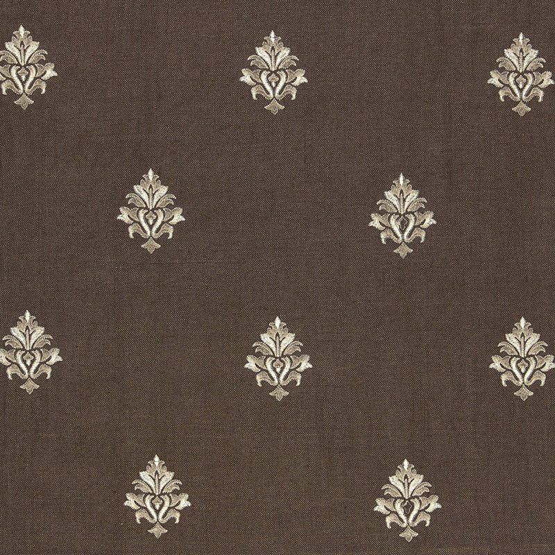 Lorenzo Embroidery Coffee Bean 64722 by Schumacher Designer Fabric CHROMA LINEN 93% VISCOSE RAYON 7% INDIA WYZENBEEK 4,000 </p><p>Repeat: Horizontal: 5 1/8" (13CM) and Vertical: 11 1/2" (29CM) 51.375 - Swanky Fabrics -