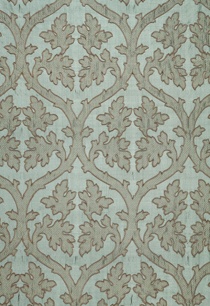 Ravenna Embroidery Mineral 64740 by Schumacher Fabric Chroma 100% Silk Martindale 4,000 Horizontal: 10 and Vertical: 15 50.375 - Fabric Carolina -
