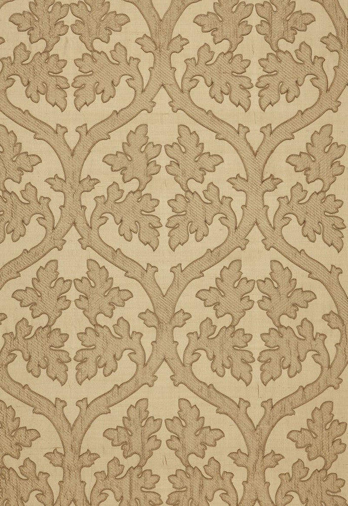Ravenna Embroidery Camel 64741 by Schumacher Fabric Chroma 100% Silk Martindale 4,000 Horizontal: 10 and Vertical: 15 50.375 - Fabric Carolina -