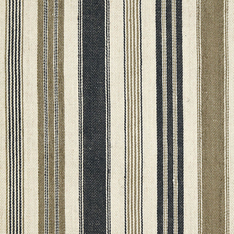 Montauban Stripe Noir / Tobacco 65172 by Schumacher Fabric AU NATUREL See Sample INDIA . </p><p>Repeat: Horizontal: 17 1/2" (44CM) and Vertical: - 53 3/8" WIDE (135CM) - Fabric Carolina -
