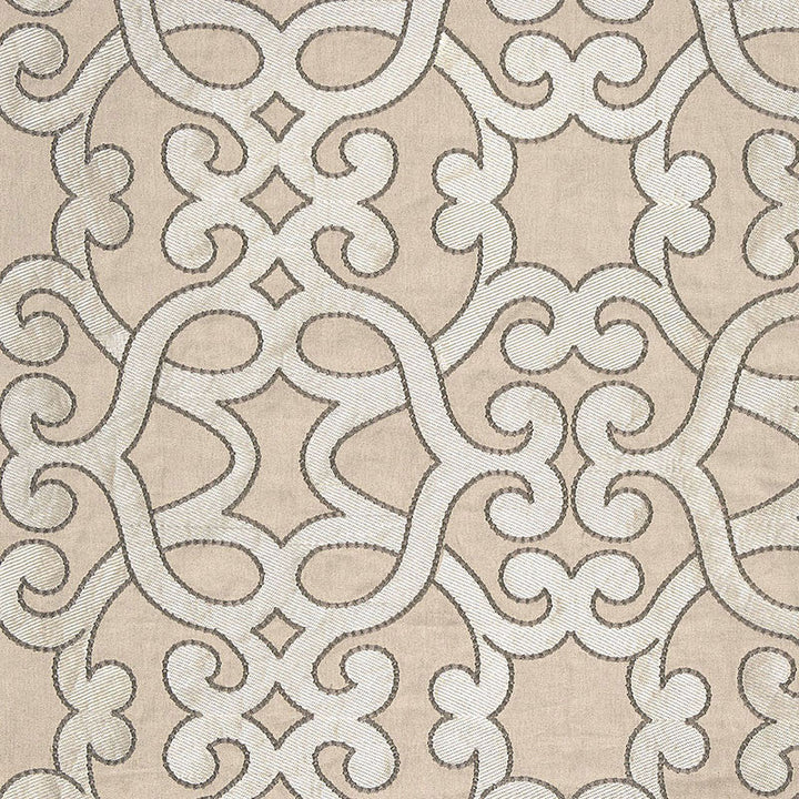 Amboise Linen Embroidery Greige 65181 by Schumacher Designer Fabric AU NATUREL See Sample INDIA . </p><p>Repeat: Horizontal: 16 3/4" (43CM) and Vertical: 15" (38CM) 50" WIDE (127CM) - Swanky Fabrics -