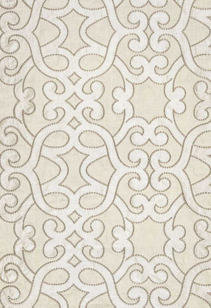 Amboise Linen Embroidery Oyster 65182 by Schumacher Fabric Au-Naturel 61% Linen, 39% Viscose - Horizontal: 16.75 and Vertical: 15 50 - Fabric Carolina -