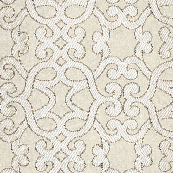Amboise Linen Embroidery Oyster 65182 by Schumacher Designer Fabric AU NATUREL See Sample INDIA . </p><p>Repeat: Horizontal: 16 3/4" (43CM) and Vertical: 15" (38CM) 50" WIDE (127CM) - Swanky Fabrics -