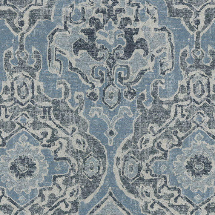 IZMIR RUG CHAMBRAY 654530 by Waverly Fabric - BASE: 39% Polyester 33% Viscose 28% Cotton, EMB: 58% POLY 42% COTTON China 12000 Horizontal: 13.5 and Vertical: 17.5 54 - Fabric Carolina -