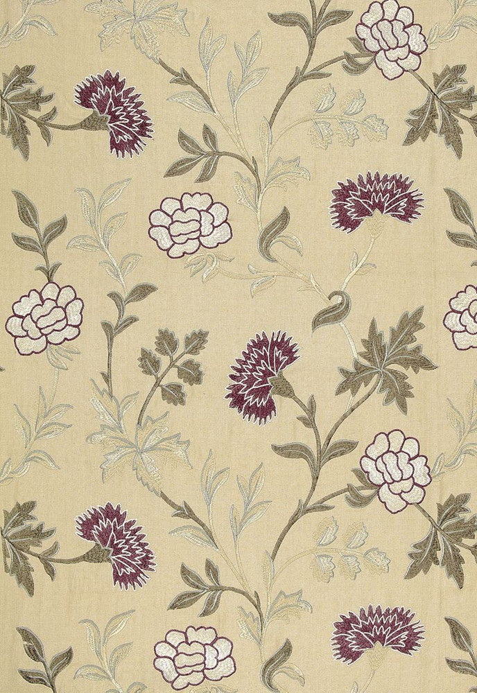 Sheridan Linen Embroidery Mulberry 65664 by Schumacher Fabric Chroma 66% Linen, 34% Viscose Martindale 8,000 Horizontal: 25 and Vertical: 25 50.25 - Fabric Carolina -
