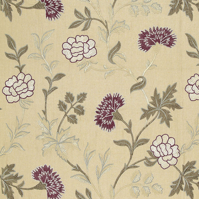 Sheridan Linen Embroidery Mulberry 65664 by Schumacher Fabric Schumacher Fabric Sheridan Linen Embroidery Mulberry 65664Fabric LINEN 66% INDIA </p><p>Repeat: H: HORZ. 25" (64CM) , V: VERT. 25" (64CM) 50.25 - Fabric Carolina -