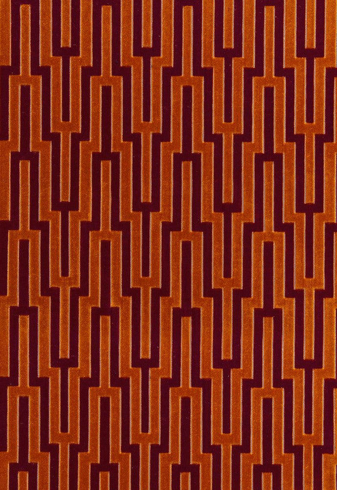 Metropolitan Velvet Blood Orange 65701 by Schumacher Fabric Chroma 67% Polyester, 18% Viscose, 15% Linen Martindale 40,000 Horizontal: 3.5 and Vertical: 6.625 55 - Fabric Carolina -