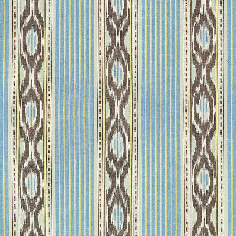 Madagascar Ikat Stripe Oasis 65720 by Schumacher Designer Fabric CHROMA See Sample INDIA . </p><p>Repeat: Horizontal: 9" (23CM) and Vertical: 4 1/2" (11CM) 54" WIDE (137CM) - Swanky Fabrics -