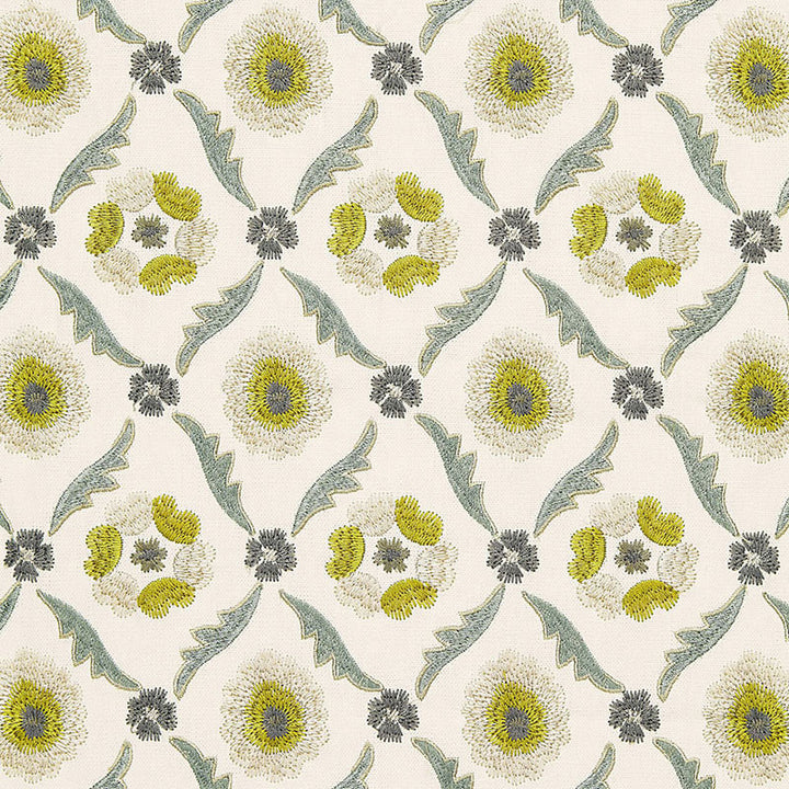Claremont Embroidery Chartreuse 65741 by Schumacher Fabric CHROMA See Sample INDIA . </p><p>Repeat: Horizontal: 4 3/4" (12CM) and Vertical: 6 1/4" (16CM) 51 2/8" WIDE (130CM) - Fabric Carolina -